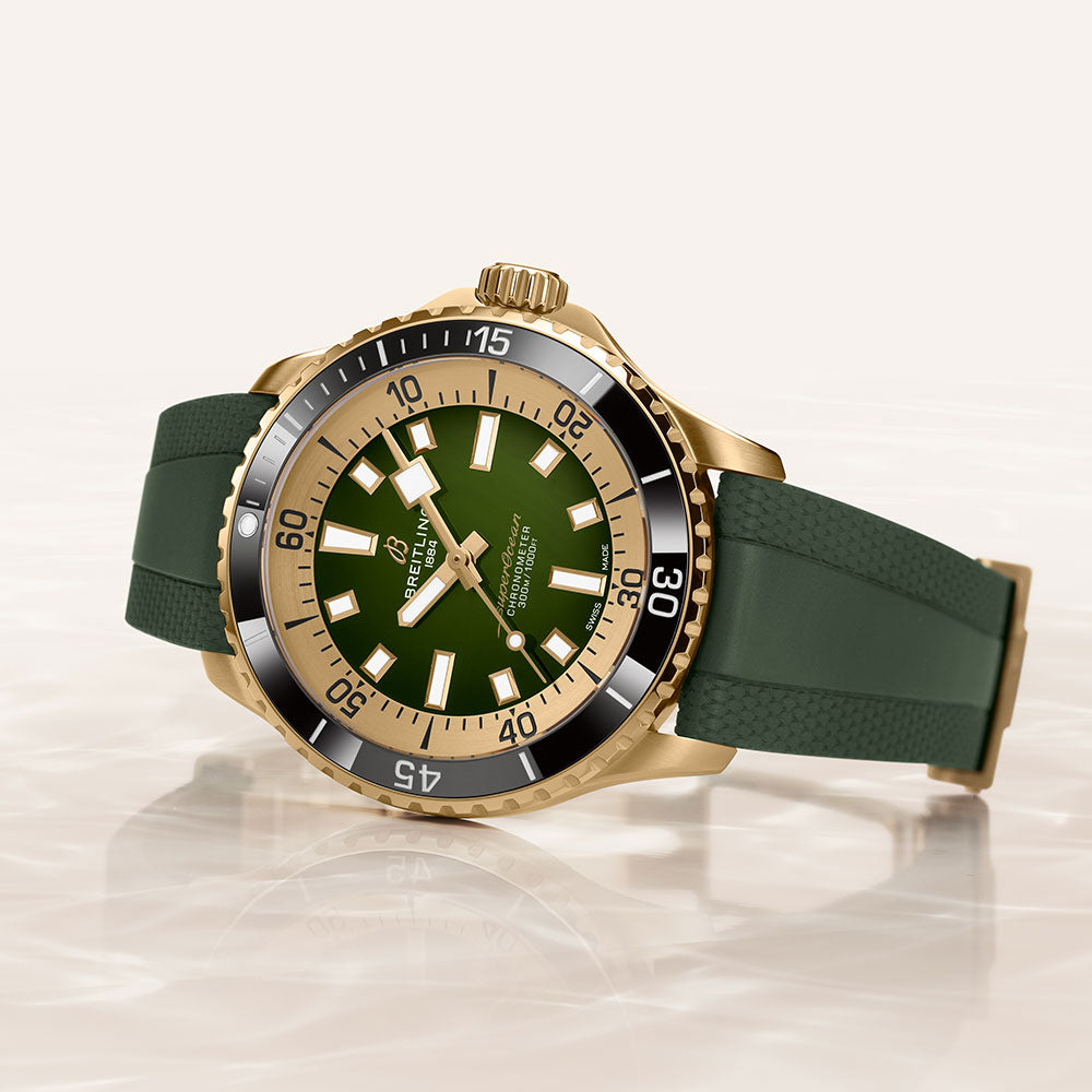 Breitling Superocean Automatic 42 Green Dial Green Rubber Strap Watch for Men - N17375201L1S1