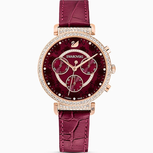 Swarovski Spring Flower Chronograph Red Dial Red Leather Strap Watch for Women - 5598689