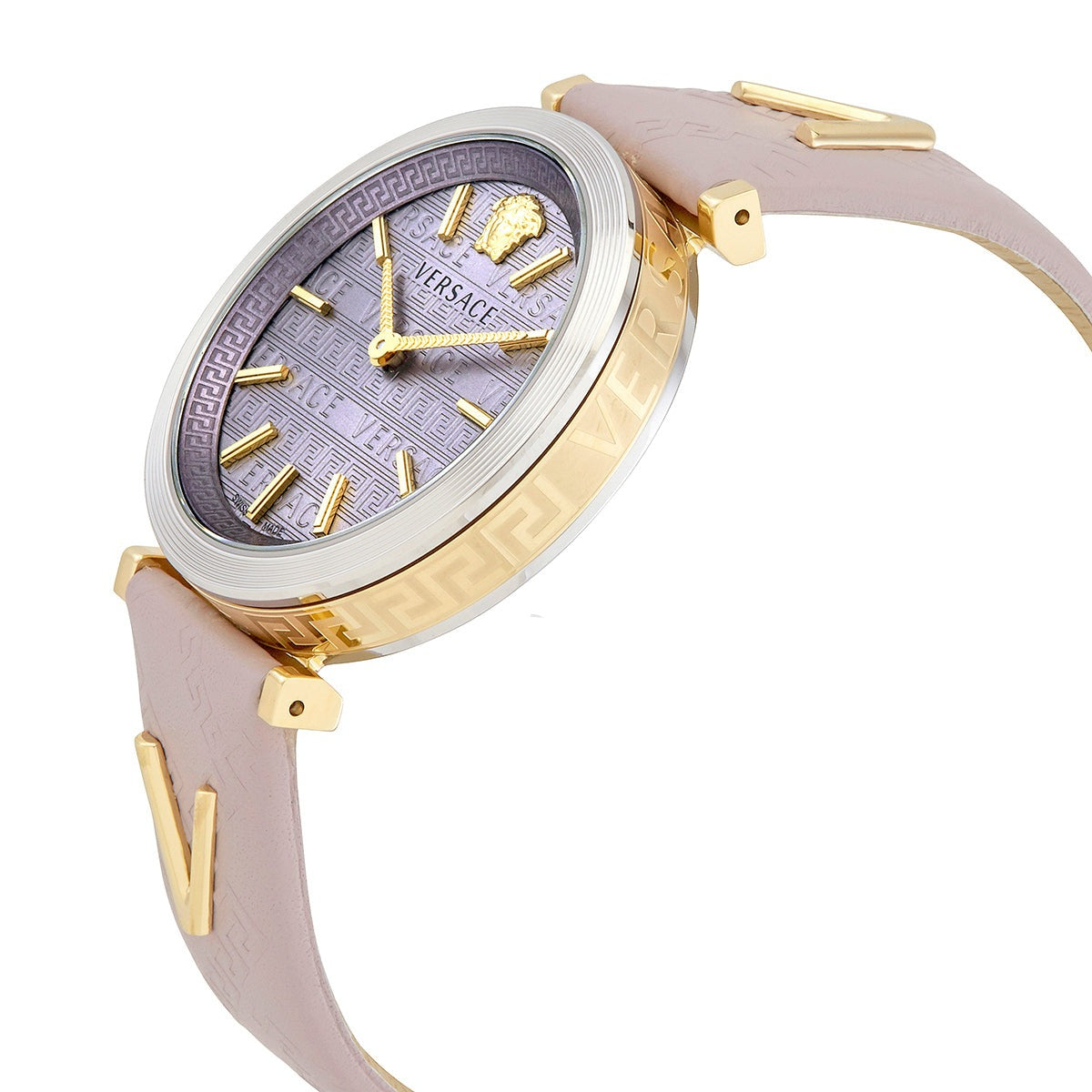 Versace V-Twist Quartz Purple Dial Purple Leather Strap Watch for Women - VELS00219