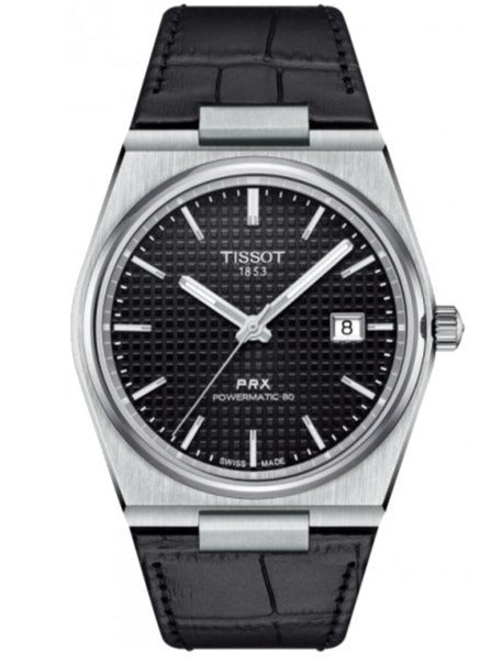 Tissot PRX Powermatic 80 Black Dial Black Leather Strap Watch for Men - T137.407.16.051.00