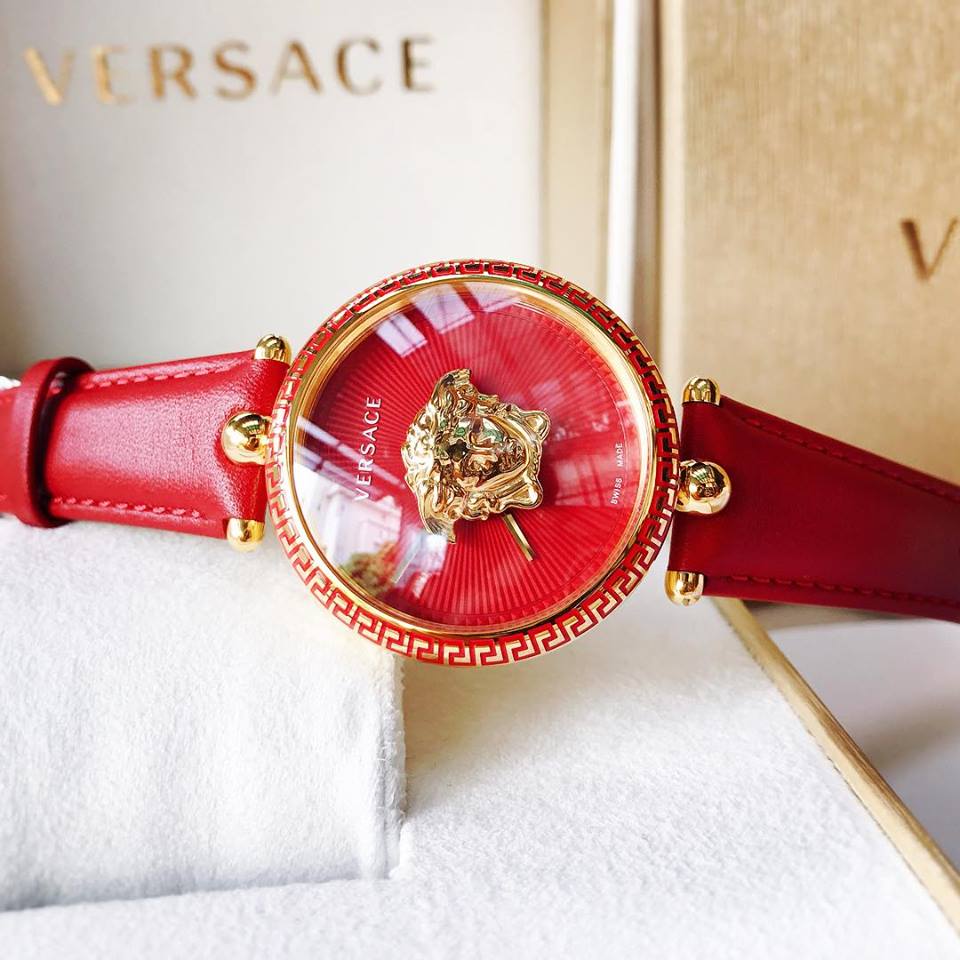 Versace Palazzo Empire Red Dial Red Leather Strap Watch for Women - VCO120017