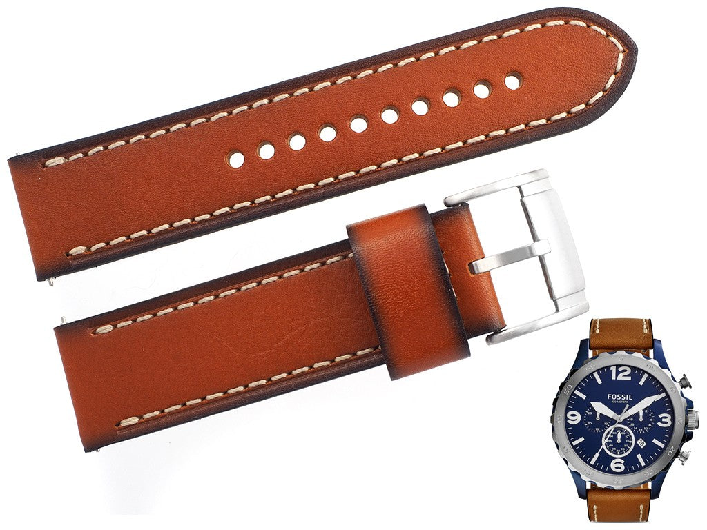 Fossil Nate Chronograph Blue Dial Brown Leather Strap Watch for Men - JR1504