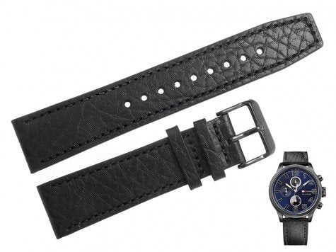 Tommy Hilfiger Jackson Quartz Blue Dial Black Leather Strap Watch for Men - 1791241