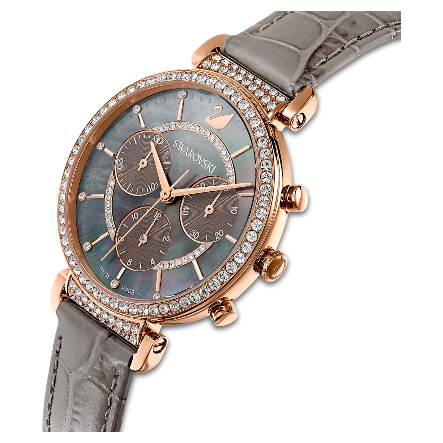 Swarovski Passage Chrono Grey Dial Grey Leather Strap Watch for Women - 5580348