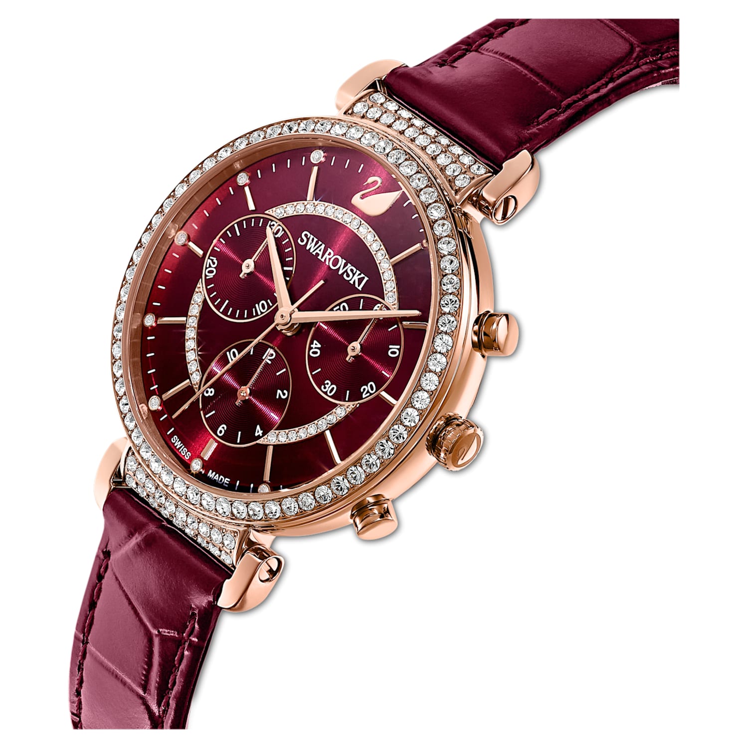 Swarovski Passage Chrono Red Dial Red Leather Strap Watch for Women - 5580345