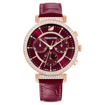 Swarovski Passage Chrono Red Dial Red Leather Strap Watch for Women - 5580345