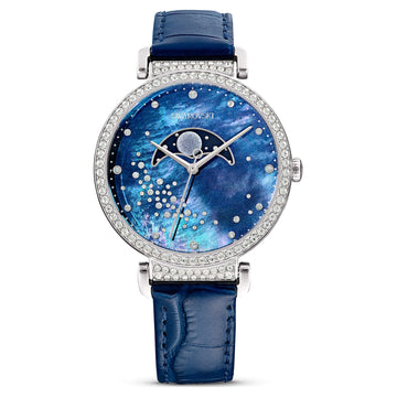 Swarovski Passage Moon Phase Blue Dial Blue Leather Strap Watch for Women - 5613320