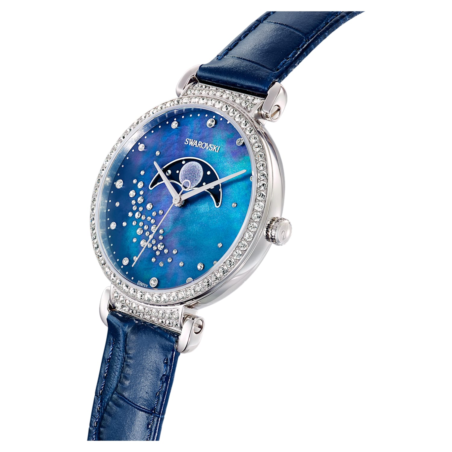 Swarovski Passage Moon Phase Blue Dial Blue Leather Strap Watch for Women - 5613320