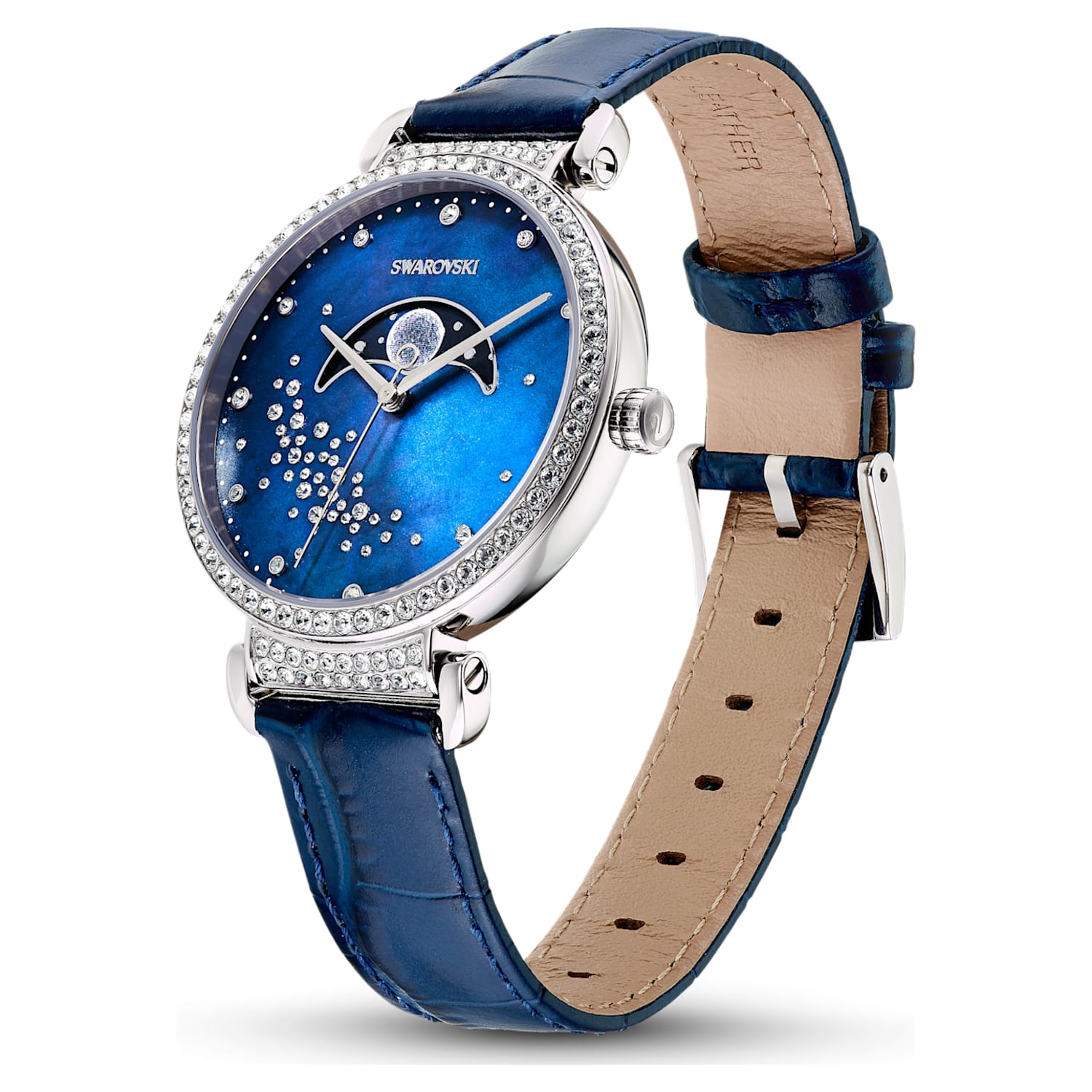 Swarovski Passage Moon Phase Blue Dial Blue Leather Strap Watch for Women - 5613320