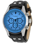 Fossil Coachman Chronograph Blue Dial Black Leather Strap Watch for Men - CH2564