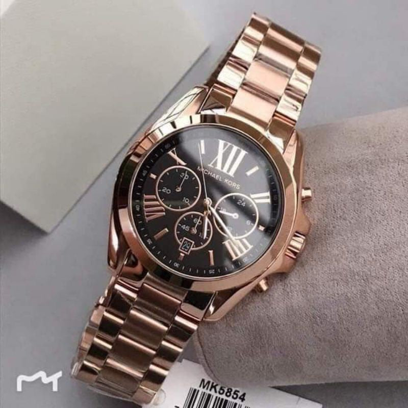 Michael Kors Bradshaw Black Dial Rose Gold Steel Strap Watch for Women - MK5854