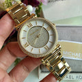 Michael Kors Catlin Mother of Pearl Dial Gold Steel Strap Watch for Women - MK3332