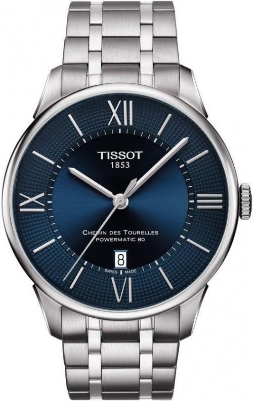 Tissot Chemin Des Tourelles Powermatic 80 Blue Dial Silver Steel Strap Watch for Men - T099.407.11.048.00