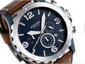 Fossil Nate Chronograph Blue Dial Brown Leather Strap Watch for Men - JR1504