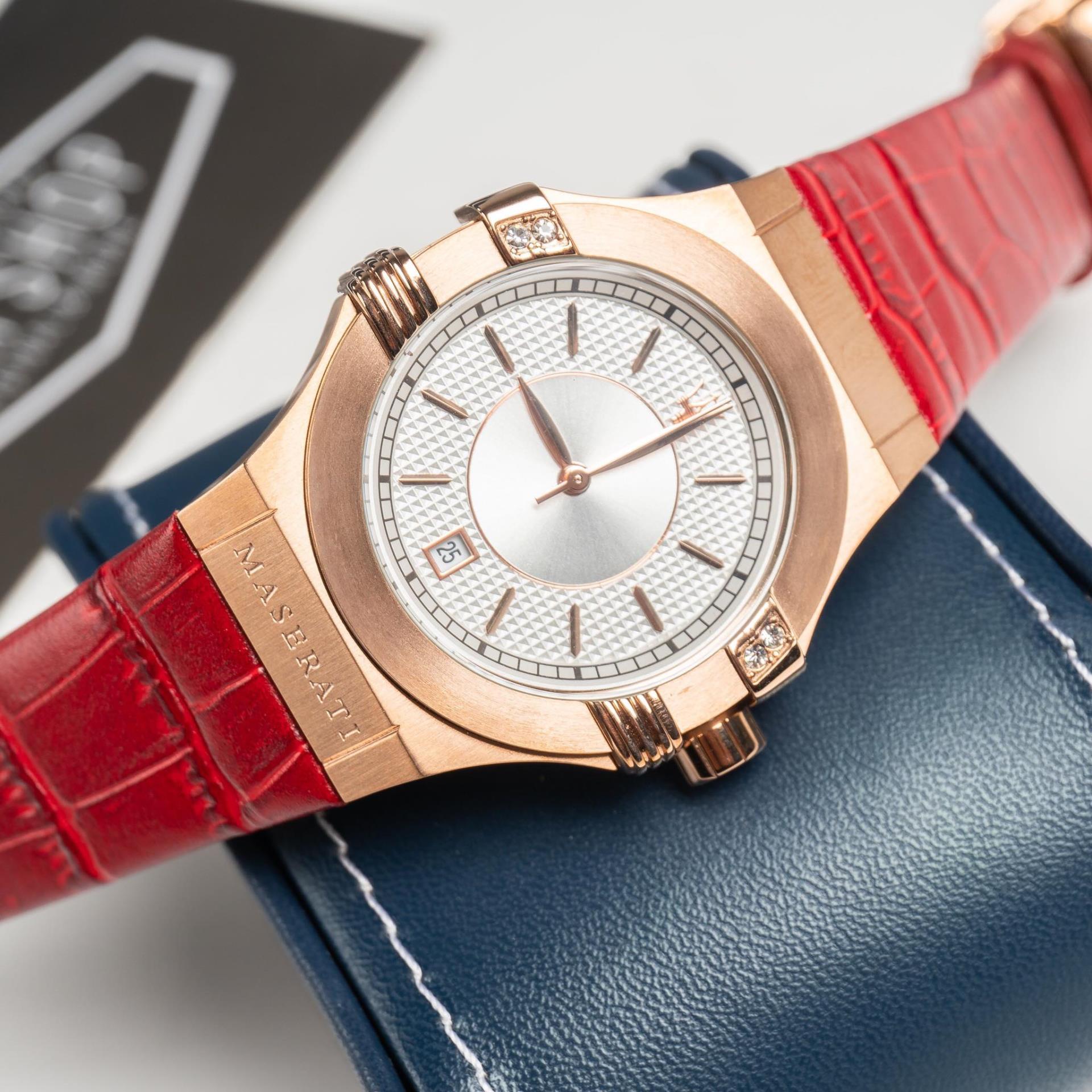 Maserati Potenza 35mm White Rose Gold Dial Red Leather Strap Watch For Women - R8851108501