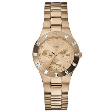 Guess Glisten Multifunction Quartz Rose Gold Dial Rose Gold Steel Strap Watch For Women - W16017L1