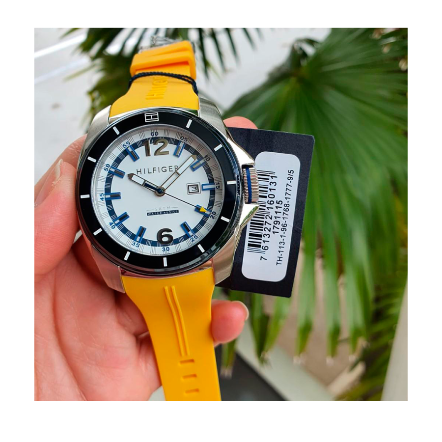 Tommy Hilfiger Windsurf White Dial Yellow Rubber Strap Watch for Men - 1791115