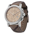 Burberry The City Smoked Brown Dial Checkered Brown Leather Strap Watch for Men - BU9361