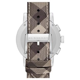 Burberry The City Smoked Brown Dial Checkered Brown Leather Strap Watch for Men - BU9361