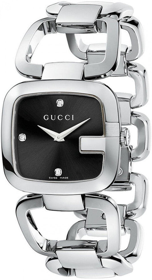 Gucci G Gucci Medium Diamond Black Dial Silver Steel Strap Watch For Women - YA125406