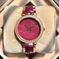 Michael Kors Parker Maroon Dial Two Tone Steel Strap Watch for Women - MK6412