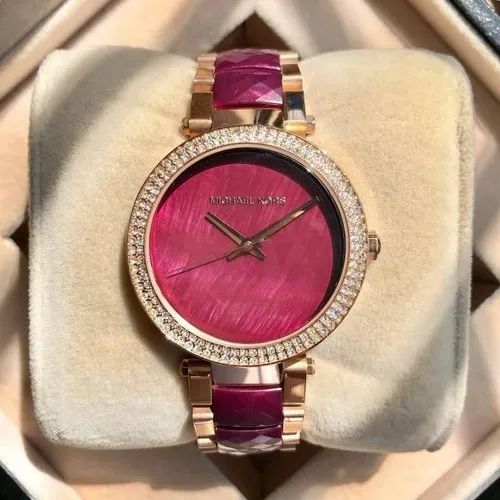 Michael Kors Parker Pink Mother of Pearl Dial Two Tone Steel Strap Watch for Women - MK6490