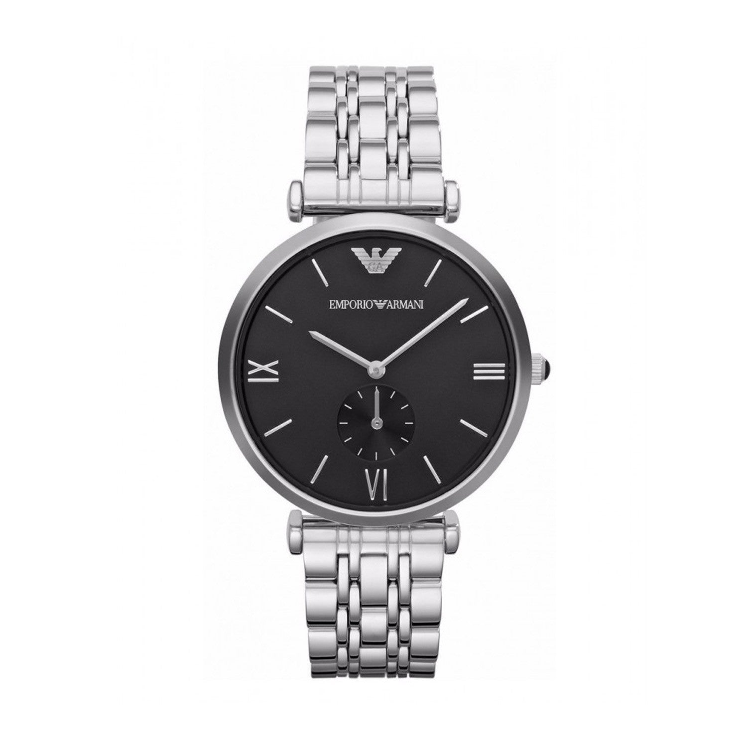 Emporio Armani Retro Black Dial Silver Steel Strap Watch For Men - AR1676