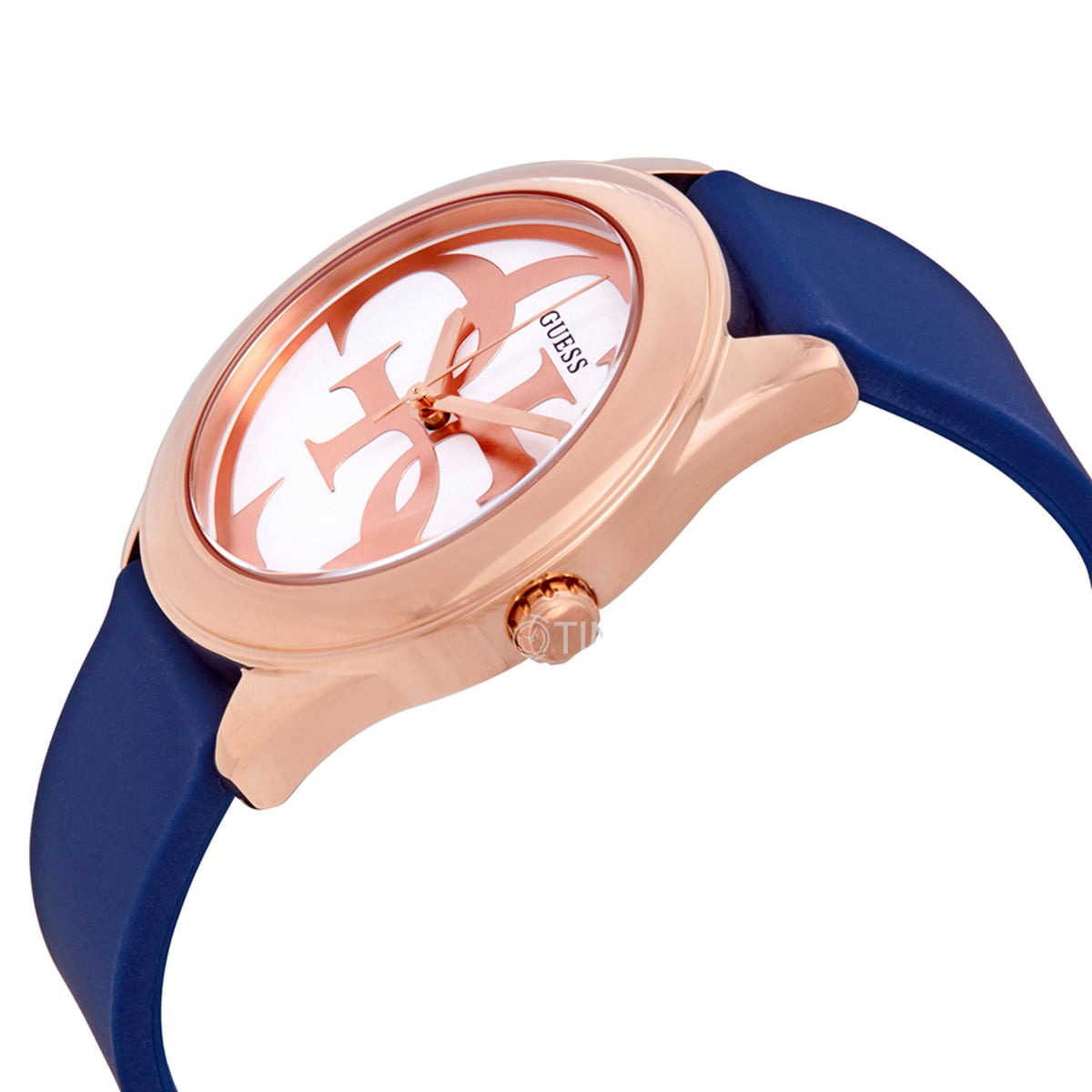 Guess G Twist Silver Dial Blue Silicone Strap Watch For Women - W0911L6