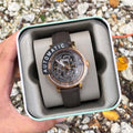 Fossil Boyfriend Skeleton Automatic Grey Dial Grey Leather Strap Watch for Women - ME3089