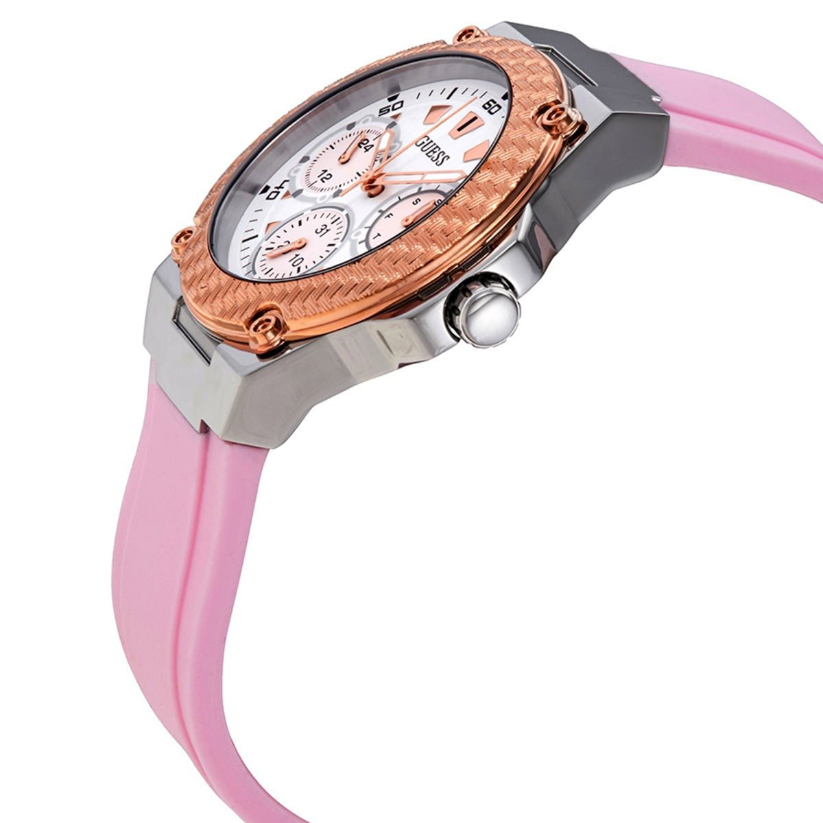 Guess Zena Quartz White Dial Pink Rubber Strap Watch For Women - W1094L4