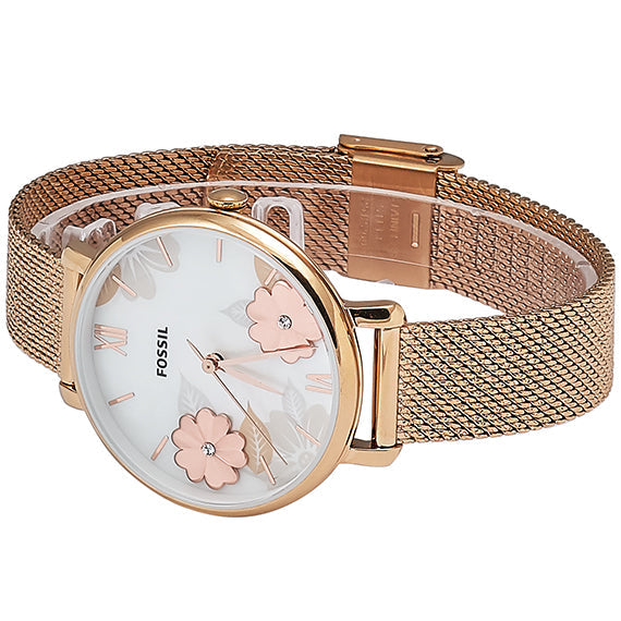 Fossil Jacqueline White Dial Rose Gold Mesh Bracelet Watch for Women - ES4534