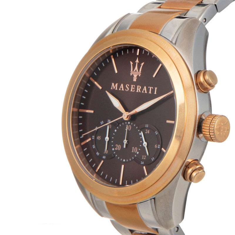 Maserati Traguardo Chronograph Brown Dial Two Tone Steel Strap Watch for Men - R8873612003
