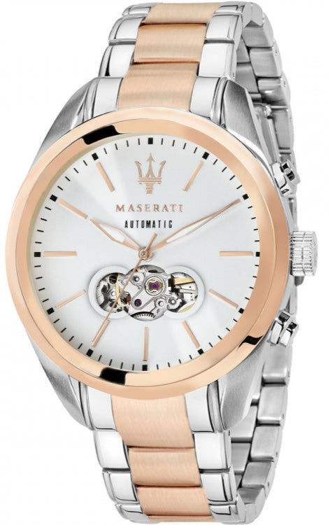 Maserati Traguardo Automatic Silver Dial Two Tone Steel Strap Watch For Men - R8823112001