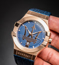 Maserati Potenza 42mm Rose Gold & Blue Dial Blue Leather Strap Watch For Men - R8851108027