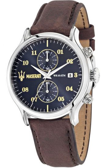 Maserati Epoca Chronograph Blue Dial Brown Leather Watch For Men - R8871618001