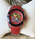 Gucci Dive Red Dial Red Emroidered Tiger Rubber Watch For Men - YA136315