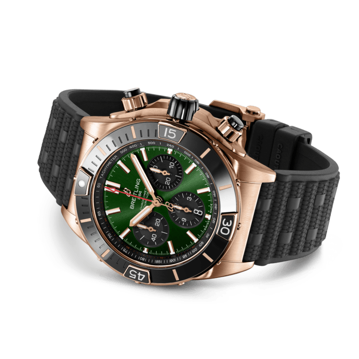 Breitling Super Chronomat B01 44 Green Dial Black Rubber Strap Watch for Men - RB01361A1L1S1