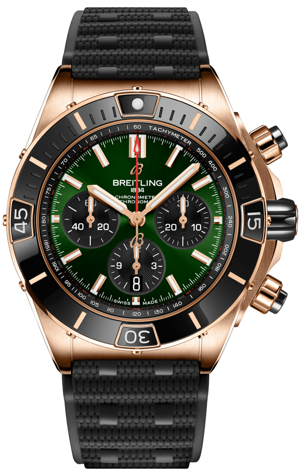 Breitling Super Chronomat B01 44 Green Dial Black Rubber Strap Watch for Men - RB01361A1L1S1