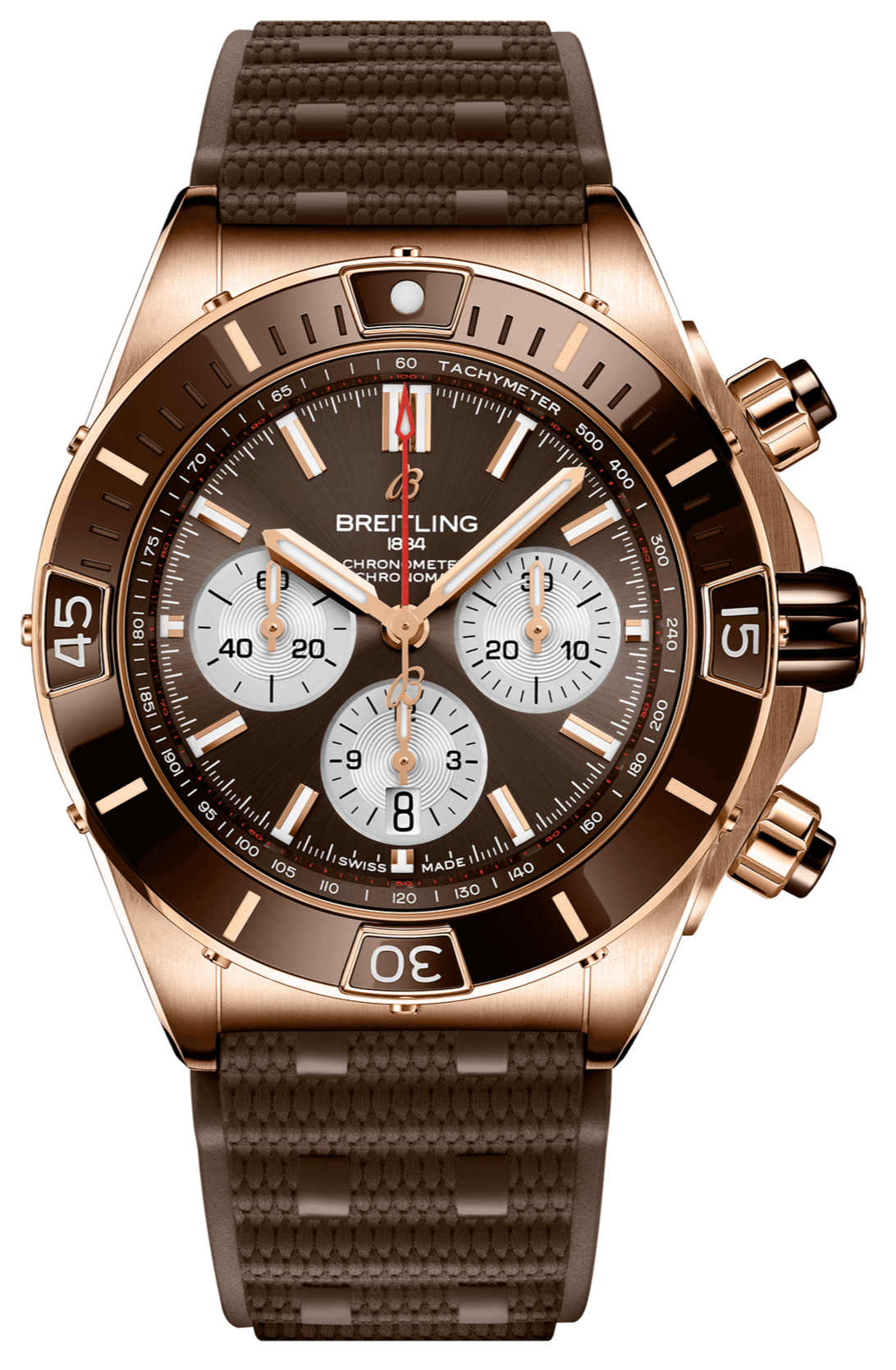 Breitling Super Chronomat B01 44 Brown Dial Brown Rubber Strap Watch for Men - RB0136E31Q1S1