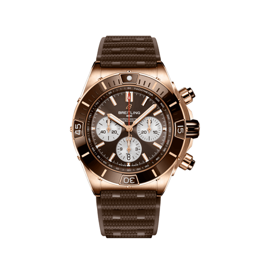 Breitling Super Chronomat B01 44 Brown Dial Brown Rubber Strap Watch for Men - RB0136E31Q1S1