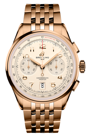 Breitling Premier B01 Chronograph 42 White Dial Rose Gold Steel Strap Watch for Men - RB0145371G1R1