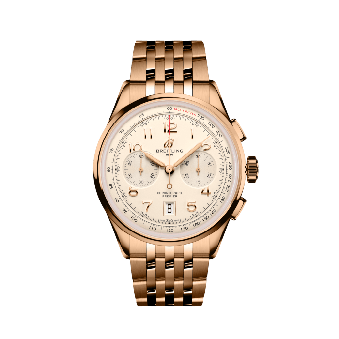 Breitling Premier B01 Chronograph 42 White Dial Rose Gold Steel Strap Watch for Men - RB0145371G1R1