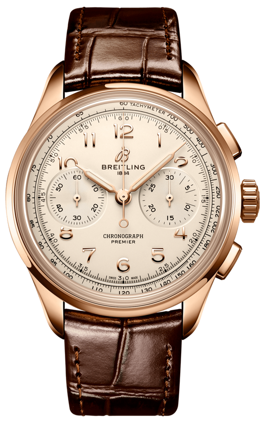 Breitling Premier B09 Chronograph 40 White Dial Brown Leather Strap Watch for Men - RB0930371G1P1