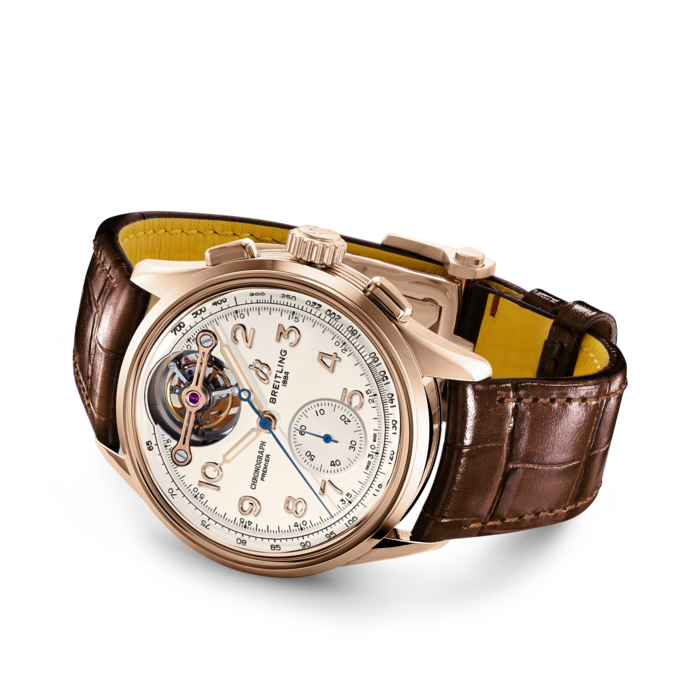 Breitling Premier B21 Chronograph Tourbillion 42 Leon Breitling White Dial Brown Leather Strap Watch for Men - RB2120211G1P1