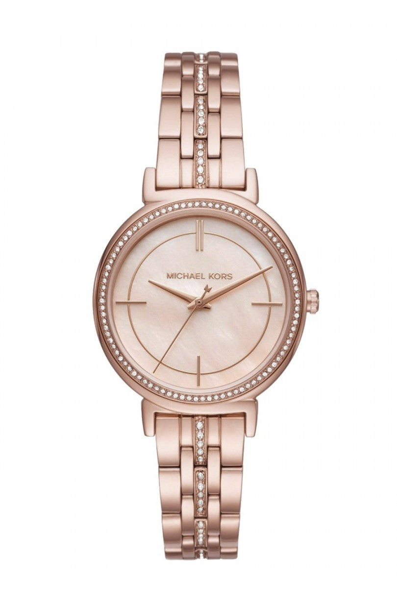 Michael Kors Cinthia Mother of Pearl Dial Gold Steel Strap Watch for Women - MK3643