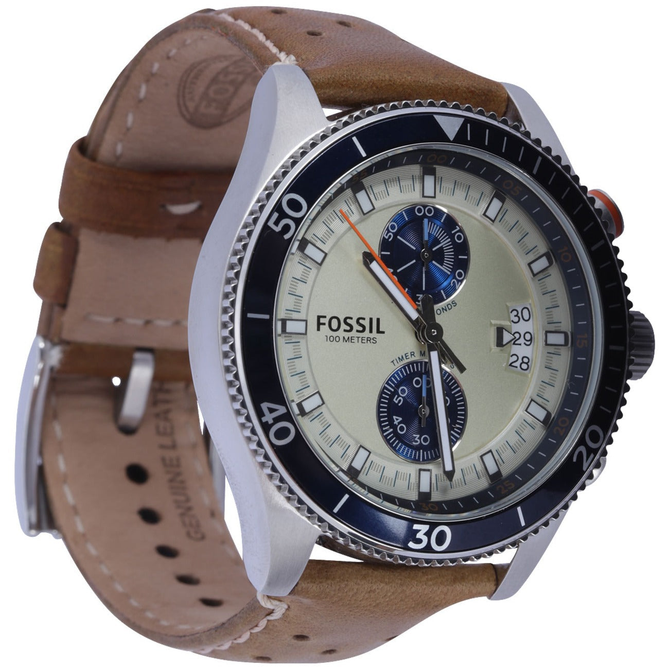 Fossil Wakefield Chronograph Cream Dial Brown Leather Strap Watch for Men - CH2951