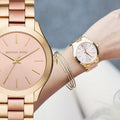 Michael Kors Slim Runway Pink Dial Two Tone Steel Strap Watch for Women - MK3493