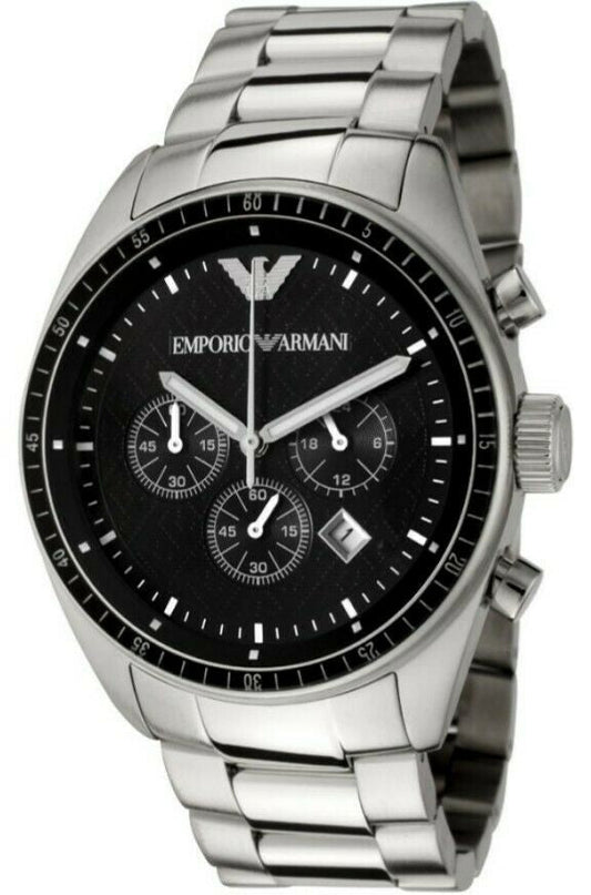 Emporio Armani Sportivo Chronograph Black Dial Silver Stainless Steel Watch For Men - AR0585