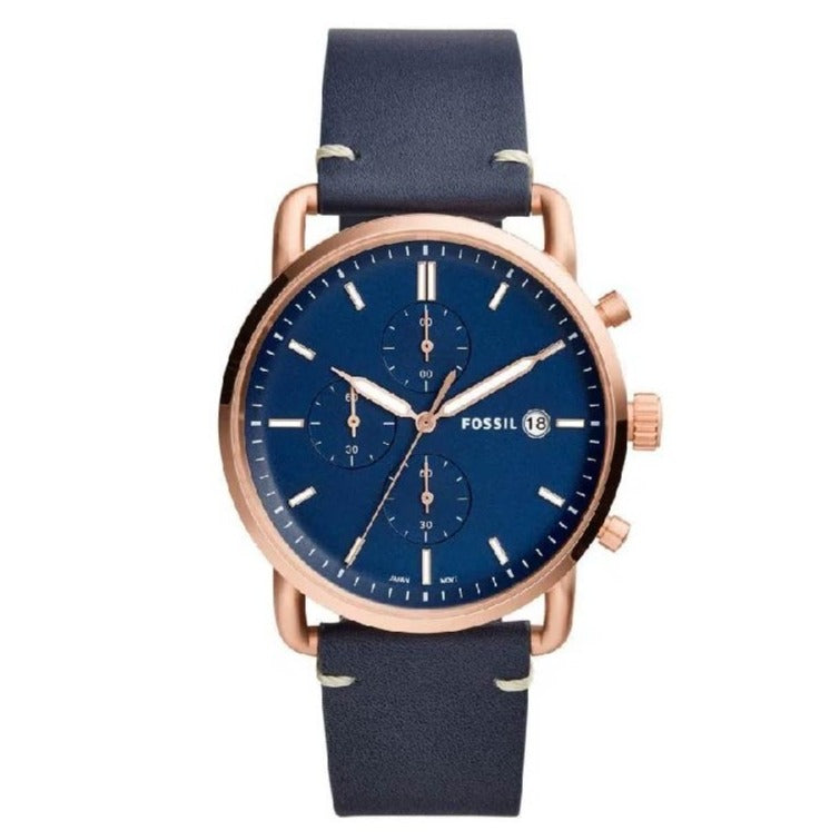 Fossil The Commuter Chronograph Blue Dial Blue Leather Strap Watch for Men - FS5404