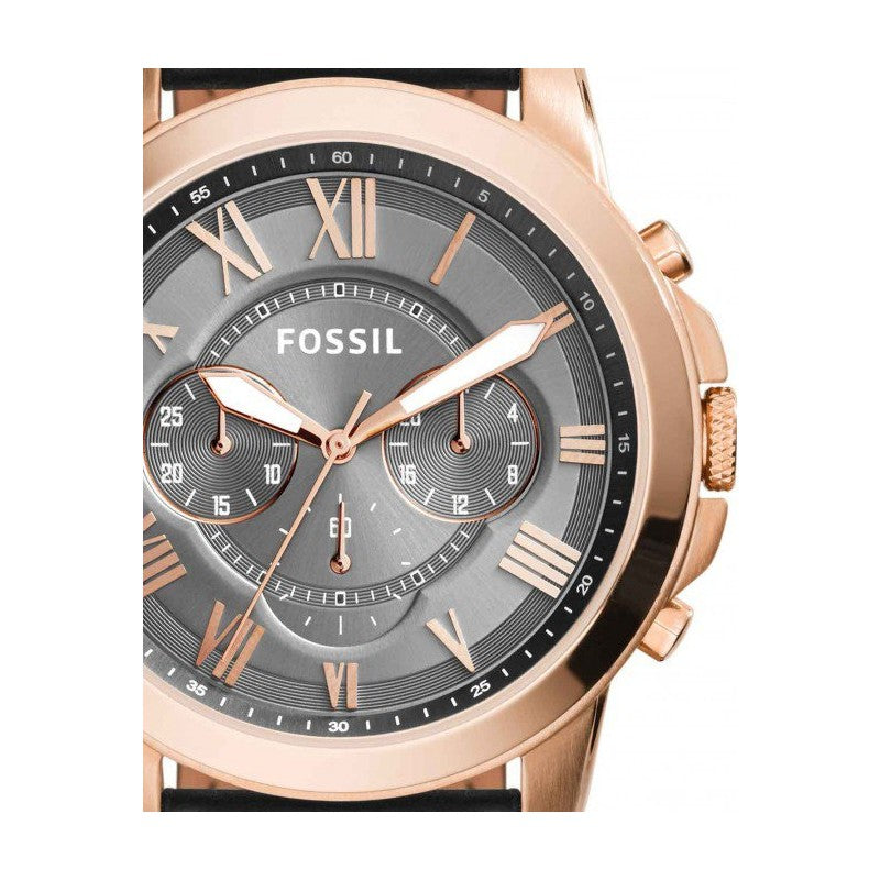 Fossil Grant Chronograph Grey Dial Black Leather Strap Watch for Men - FS5085